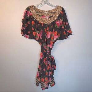 Uncle Frank Rose Print Mini Belted Dress M